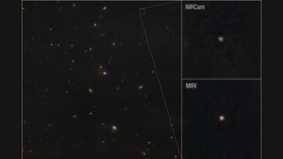 Satellite images of a distant asteroid, appearing as a fuzzy pinkish dot