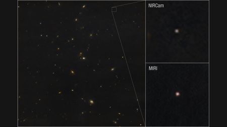 Satellite images of a distant asteroid, appearing as a fuzzy pinkish dot