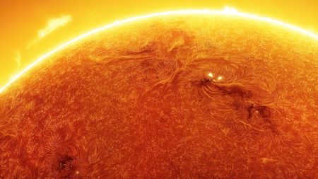 a close-up of the fiery surface of the sun